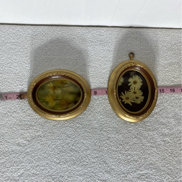 Vintage Floral Oval Wall Art Set W Gold Tone Chunky Frames x2 - Picture 2 of 9